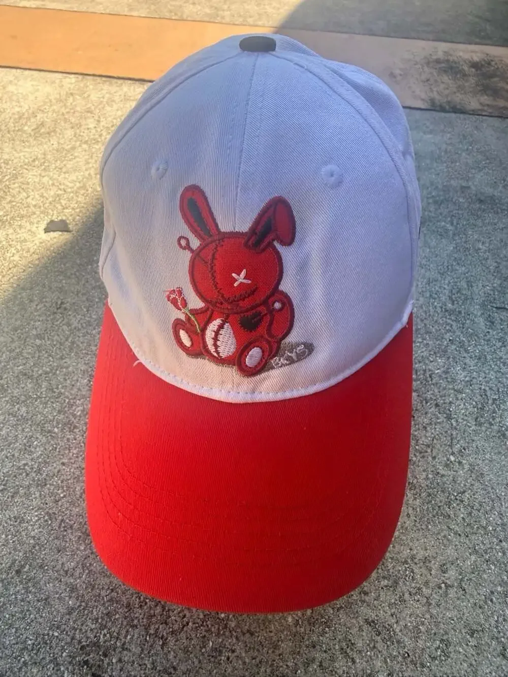 BKYS Lucky Charm Adjustable Strapback Hat White Red Bunny